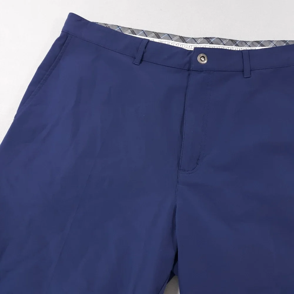 QED Style Shorts Mens Size 38 x 10 Navy Blue Nylon Blend Chino Flat Front Golf